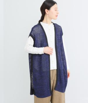 Mixニット配色ジレ(ブルー-F)