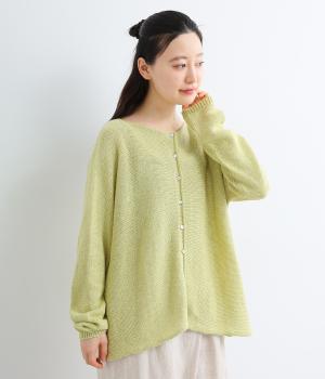 ヘンプコットン×和紙ローゲージ横編みカーディガン(シトラスグリーン-F)