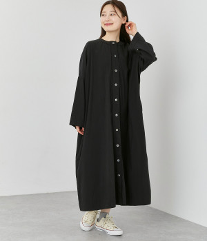 フィブリルツイル丸首ドルマンワンピース(ブラック-ONESIZE)