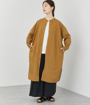 タイプライタースタンドカラーチュニックワンピース(キャメル-ONESIZE)