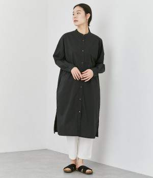 タイプライタースタンドカラーチュニックワンピース(ブラック-ONESIZE)