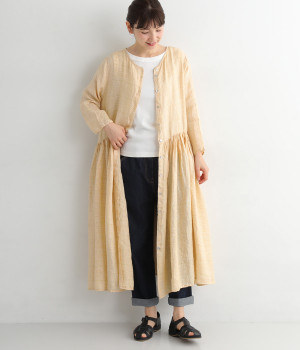 リネンボイル2wayギャザーワンピース(イエローグレンチェック-ONESIZE)