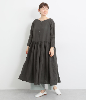 リネンボイル2wayギャザーワンピース(スミ-ONESIZE)