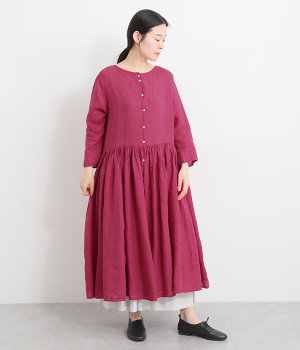 リネンボイル2wayギャザーワンピース(ベリーピンク-ONESIZE)