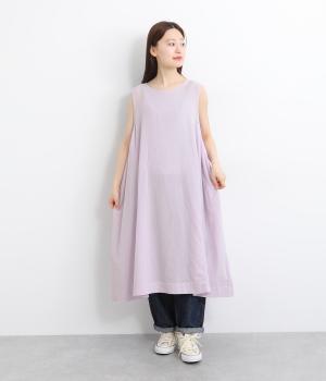 リンクルコットンボイル脇ギャザーワンピース(ペールピンク-ONESIZE)