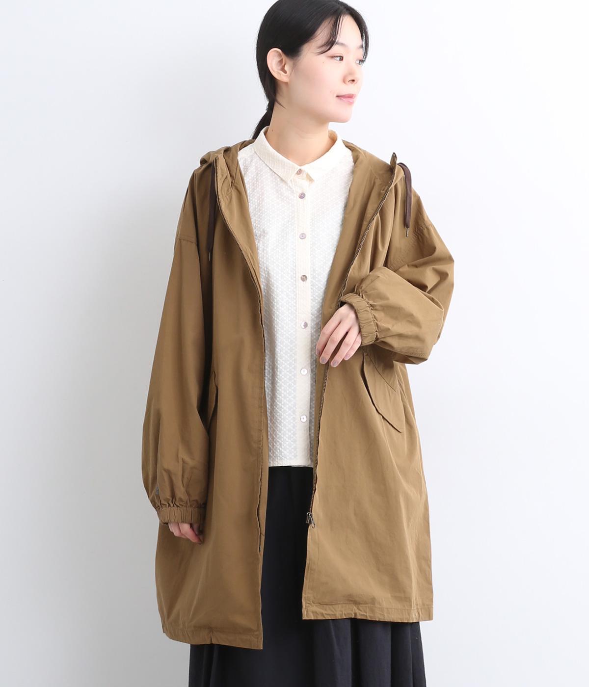 ハイカウントクロスグランジウォッシュフロントファスナーフードコート(キャメルベージュ-F)