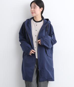 ハイカウントクロスグランジウォッシュフロントファスナーフードコート(ダスクブルー-F)