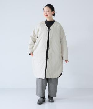 ブロードクロスソフト仕上げノーカラーコクーンリバーシブルコート(ベージュ-F)