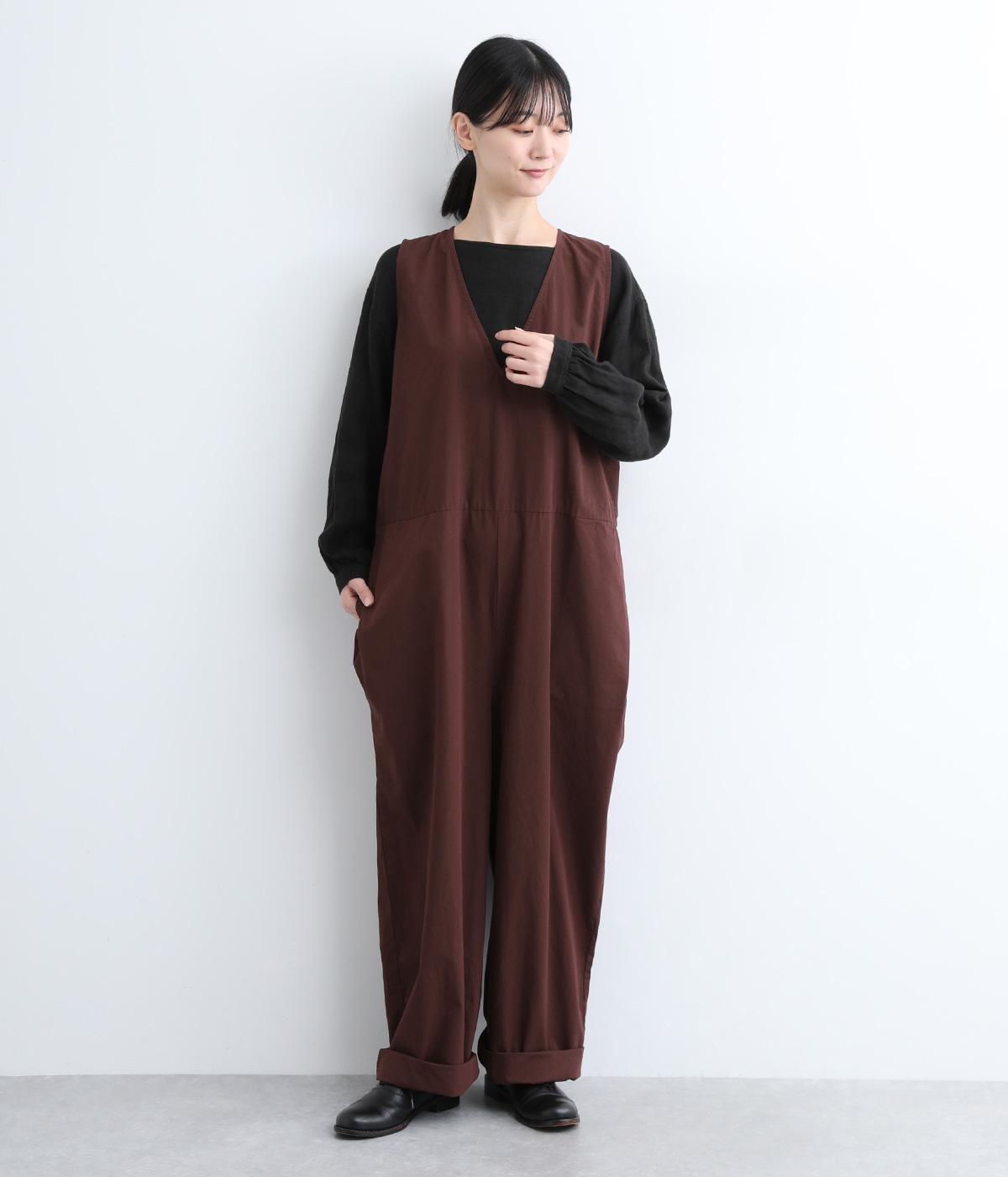 ハイカウントクロスグランジウォッシュコクーンタックオールインワン(チョコブラウン-ONESIZE)