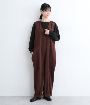 ハイカウントクロスグランジウォッシュコクーンタックオールインワン(チョコブラウン-ONESIZE)