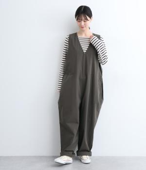 ハイカウントクロスグランジウォッシュコクーンタックオールインワン(スミ-ONESIZE)