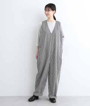 ハイカウントクロスグランジウォッシュコクーンタックオールインワン(ギンガム-ONESIZE)