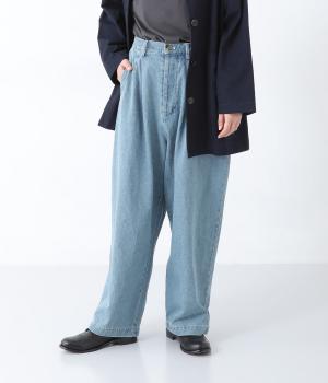 デニムタックテーパードパンツ(ブルー-F)