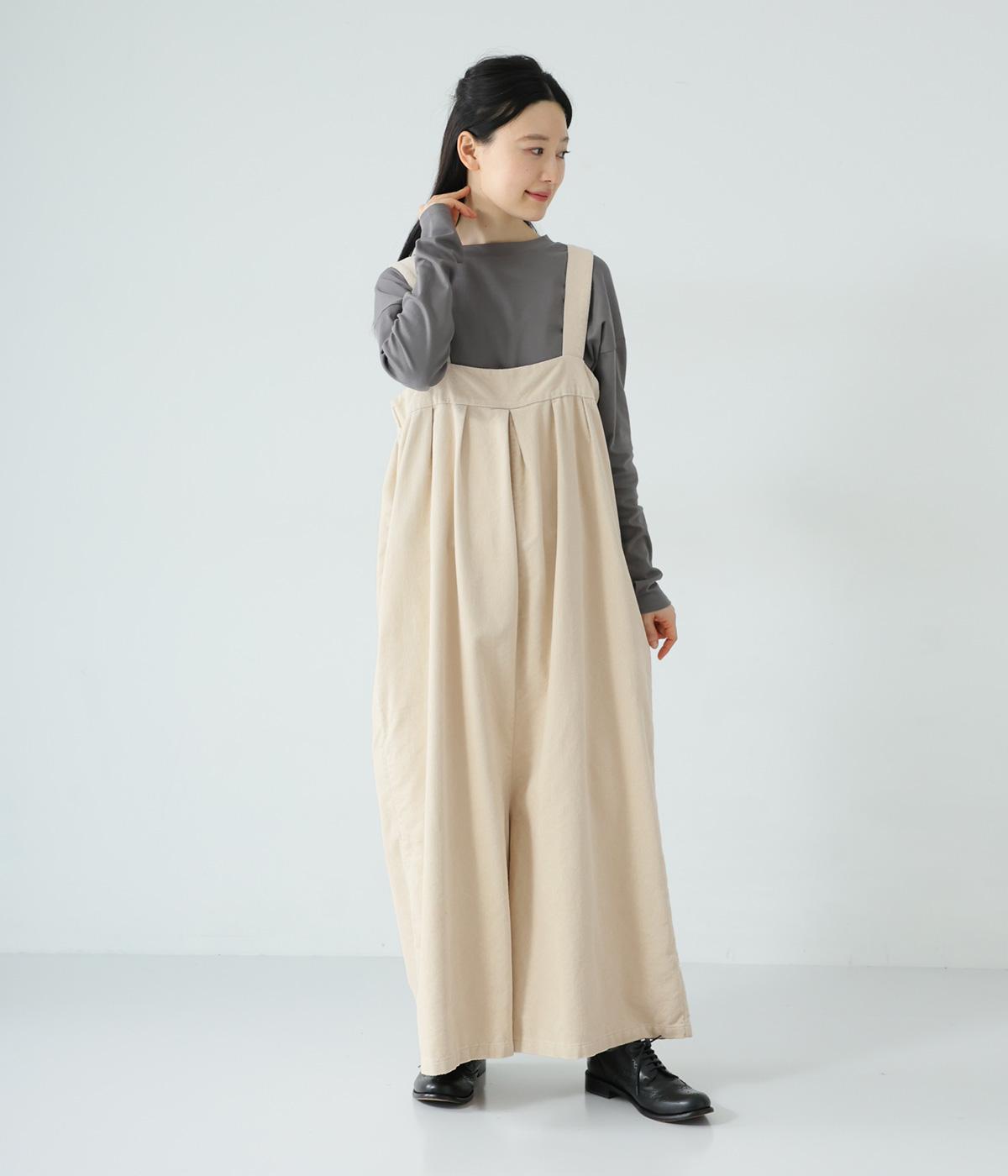 コットン変形コーデュロイ　サロペットパンツ(ライトベージュ-F)