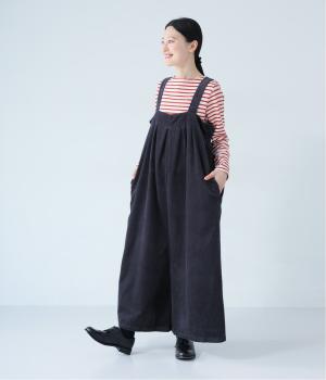 コットン変形コーデュロイ　サロペットパンツ(チャコール-F)