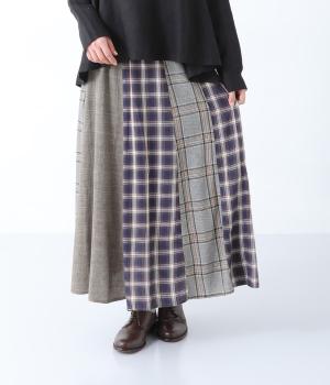 レーヨンウールガーゼウエストギャザースカート(チェックミックス-F)