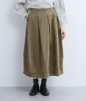 コットン変形コーデュロイ　コクーン切替スカート(カーキ-F)