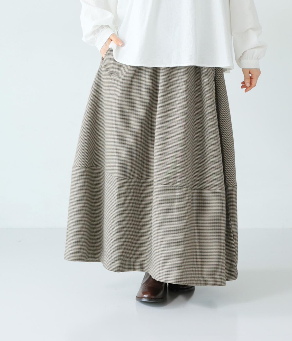 千鳥格子ツイル　ギャザーコクーンスカート(ベージュ-F)