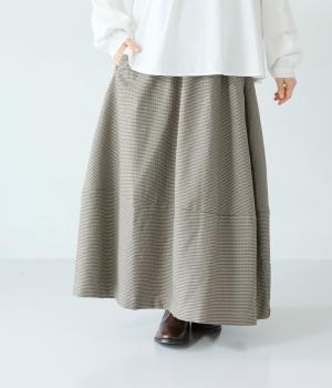 千鳥格子ツイル　ギャザーコクーンスカート(ベージュ-F)