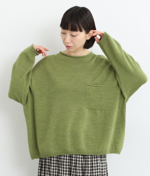 ハイゲージニット胸ポケットプルオーバー(リーフグリーン-ONESIZE)