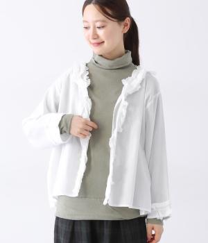コットンサテンガーゼスクエアカーブフリルブラウス(オフホワイト-ONESIZE)