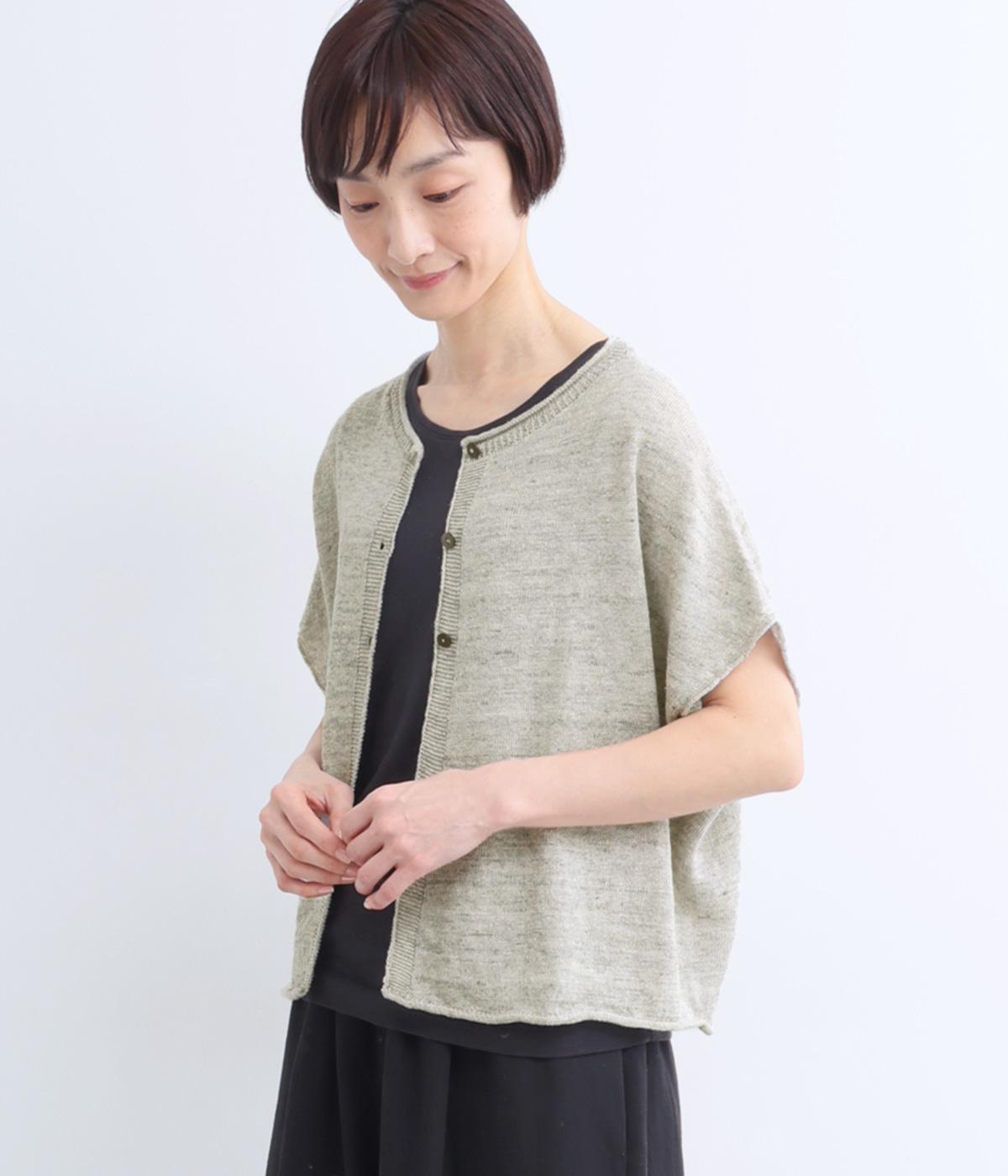 ノルマンディーリネンニットフレンチ2wayドロップショルダーベスト(シルバーグレー-F)