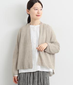 ノルマンディーリネンニットフレンチ変形カーディガン(ナチュラル-ONESIZE)