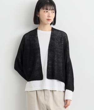 ノルマンディーリネンニットフレンチ変形カーディガン(ブラック-ONESIZE)