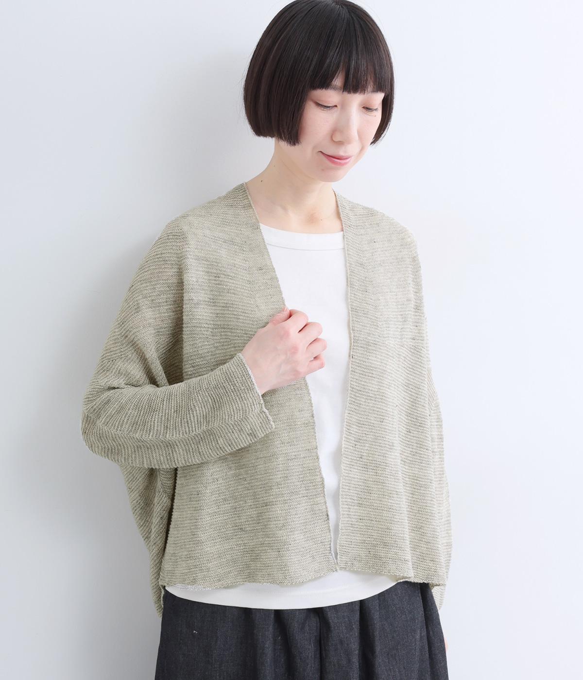 ノルマンディーリネンニットフレンチ変形カーディガン(シルバーグレー-F)