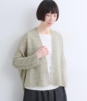 ノルマンディーリネンニットフレンチ変形カーディガン(シルバーグレー-F)