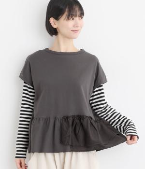 コットン100%製品染ペプラム風フレンチT