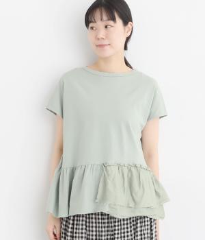 コットン100%製品染ペプラム風フレンチT(レトロブルー-ONESIZE)