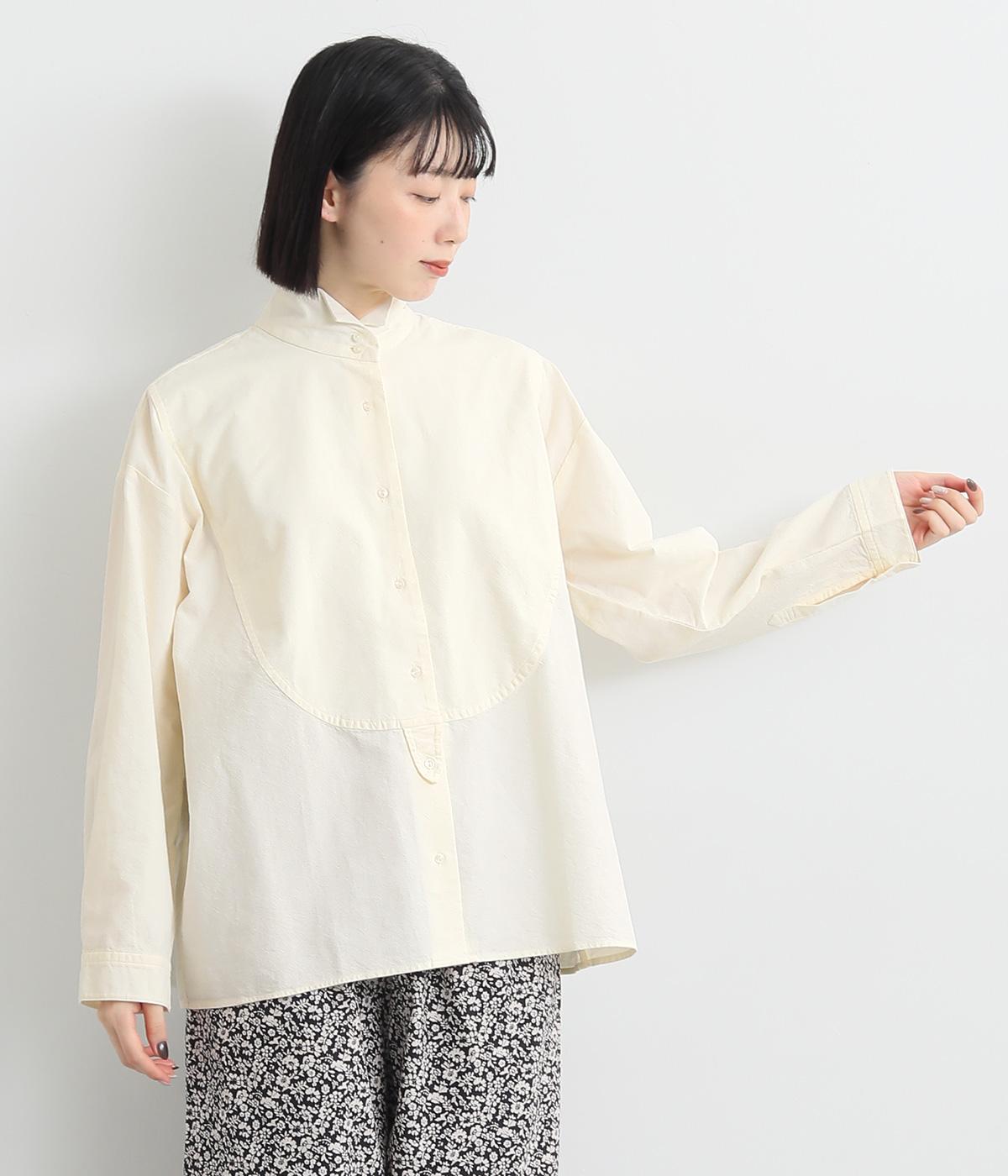 オックスヴィンテージウォッシュラウンド切替シャツ(キナリ-F)
