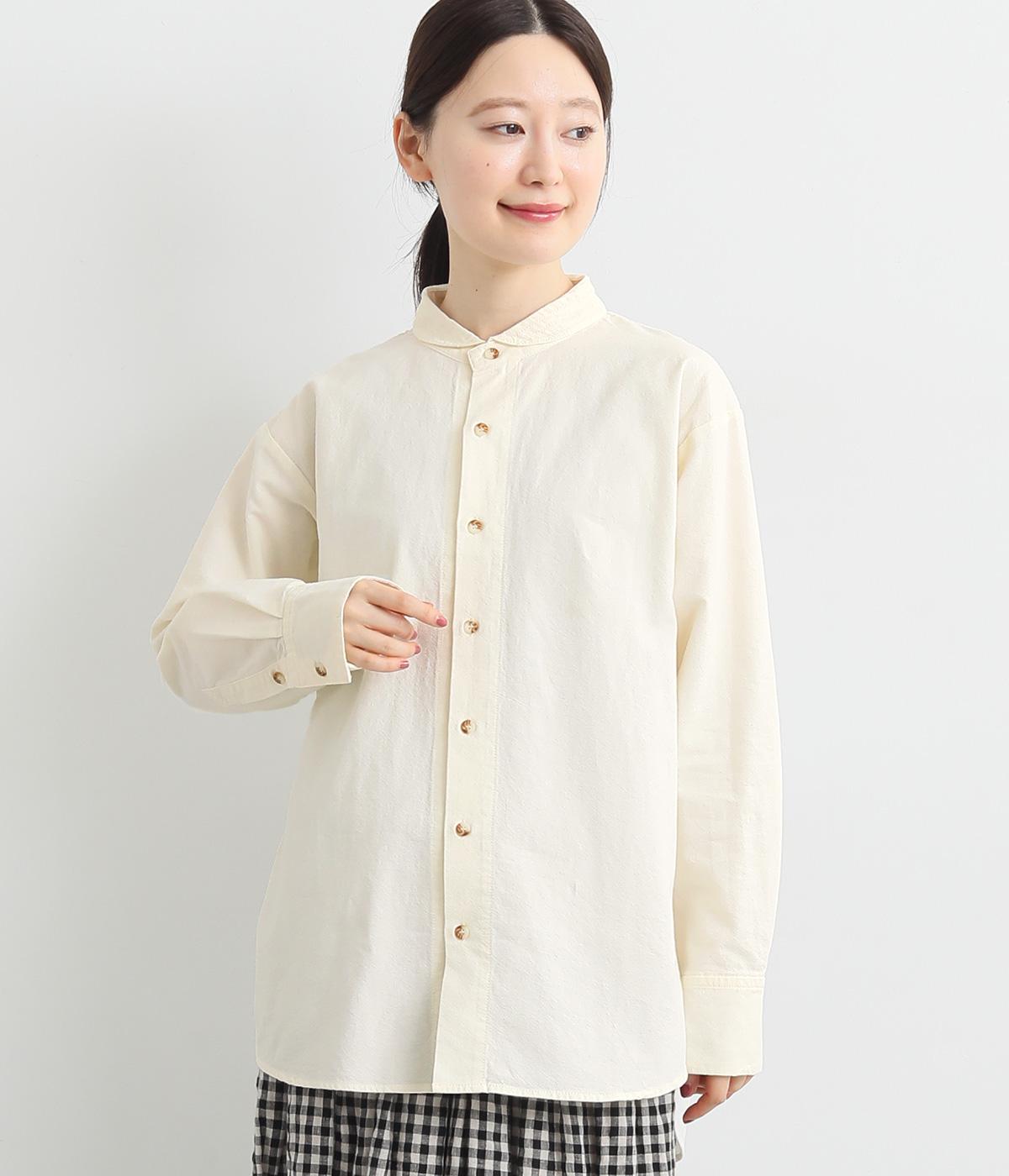 オックスヴィンテージウォッシュラウンドカラーステッチブラウス(キナリ-F)