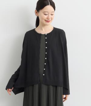 ハイゲージニット2wayフレアカーディガン(ブラック-F)