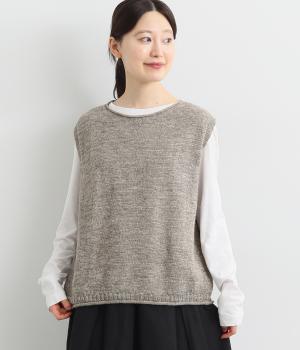シェットリノニット落とし柄シンプルベスト(ライトブラウン-F)