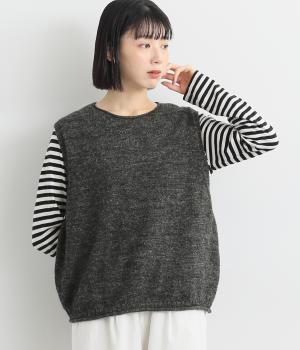 シェットリノニット落とし柄シンプルベスト(チャコール-F)
