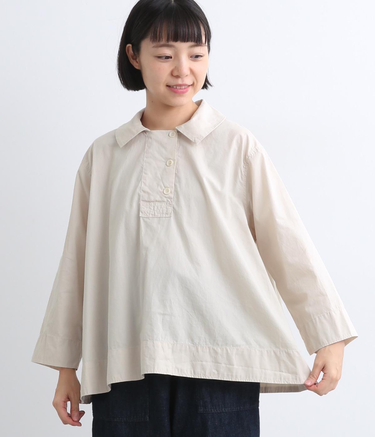 ブロードクロスソフト仕上げ襟つきオーバーブラウス(ベージュ-F)