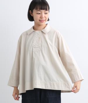 ブロードクロスソフト仕上げ襟つきオーバーブラウス(ベージュ-F)