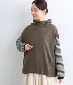 レーヨンウールニットオフタートルベスト(カーキ-F)