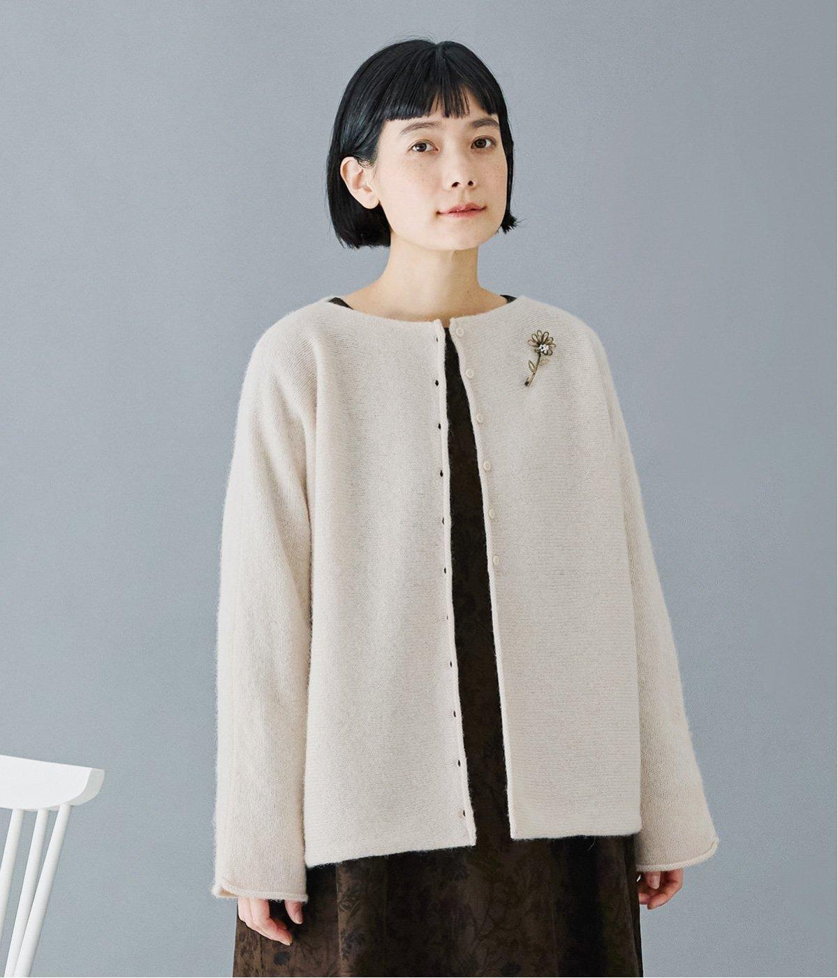 ウール100％ニット横編み2wayカーディガン(オートミール-F)