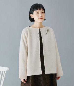 ウール100％ニット横編み2wayカーディガン(オートミール-F)