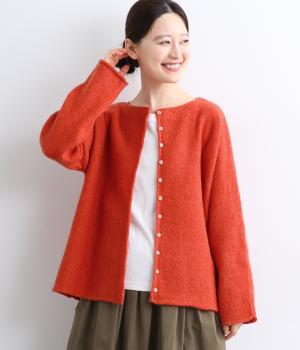 ウール100％ニット横編み2wayカーディガン(ブロードレッド-F)