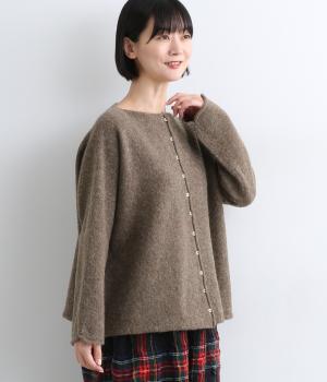 ウール100％ニット横編み2wayカーディガン(ブラウン-F)