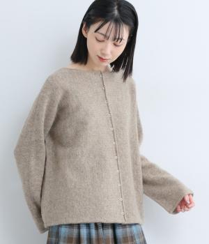 ウール100％ニット横編み2wayカーディガン(ベージュ-F)