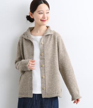 ウール100％ニットボトルネックカーディガン(ベージュ-F)