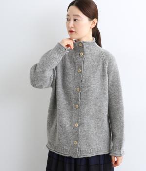 ウール100％ニットボトルネックカーディガン(グレー-F)