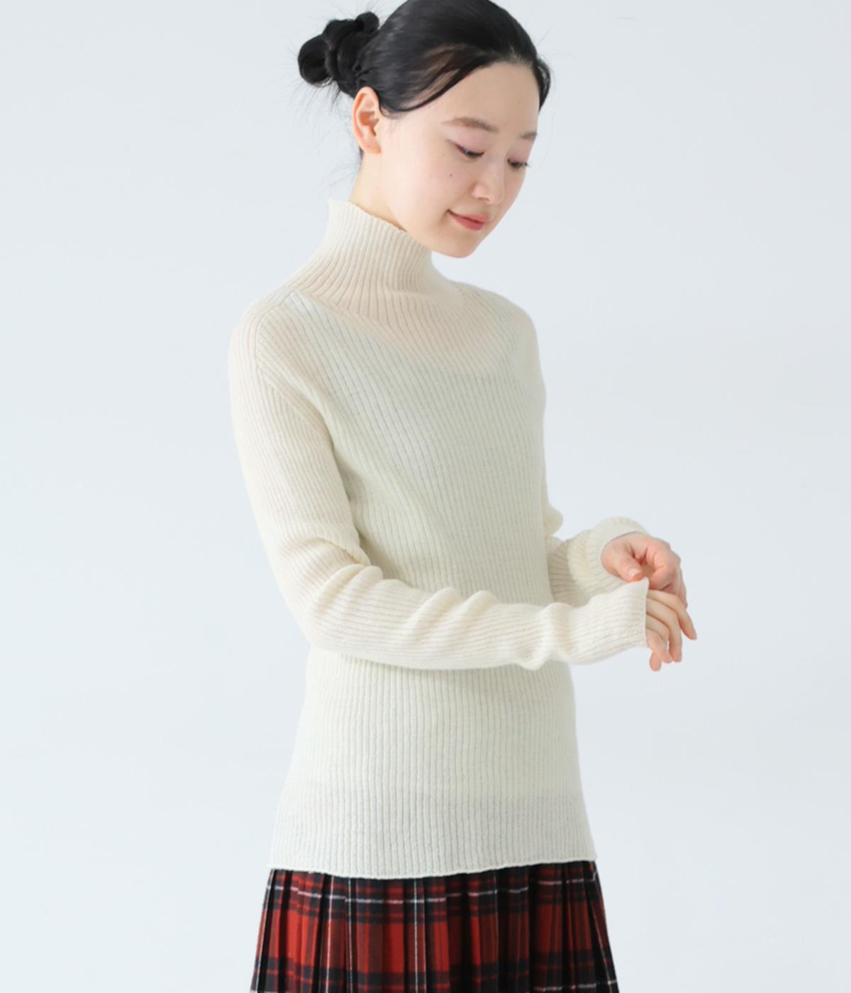 ハイゲージニット軽縮ウールタートルテレコ(オフホワイト-F)