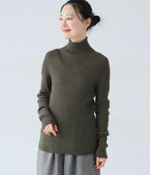 ハイゲージニット軽縮ウールタートルテレコ(カーキ-F)