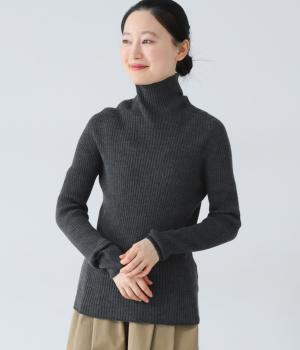 ハイゲージニット軽縮ウールタートルテレコ(チャコール-F)